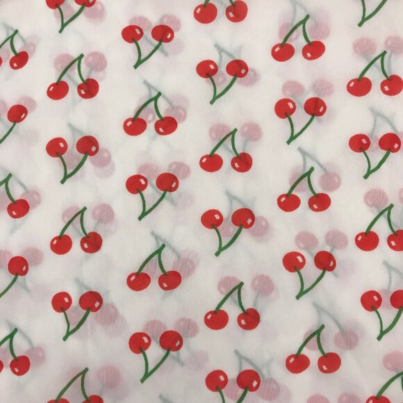 Vintage Sheer Cherries Nylon Fabric, White with Fun Fruit Motif, Stretchy - Picture 1 of 3